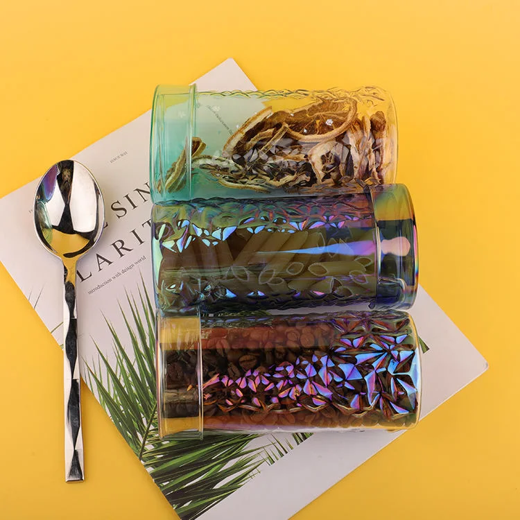 Color Textured Glass Food Jar Borosilicate Glass Jar with Lid