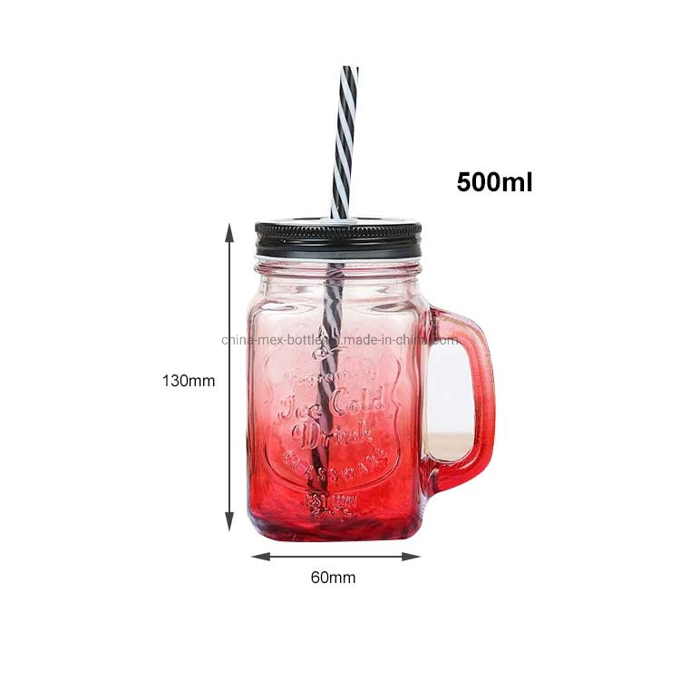 500ml Fruit Juice Cup Beverage Yogurt Glass Bottle with Handle and Straw