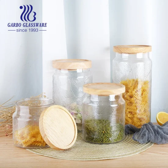 Stock Multiple Size Kitchen Food Glass Storage Jar with Sealing Bamboo Cover