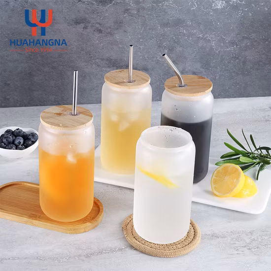Wholesale 4PCS 16oz 480ml Custom Logo Borosilicate Glass Soda Can Shaped Water Juice Drinking Glass Set for Cocktail Whiskey Beer Iced Coffee Wine Tea